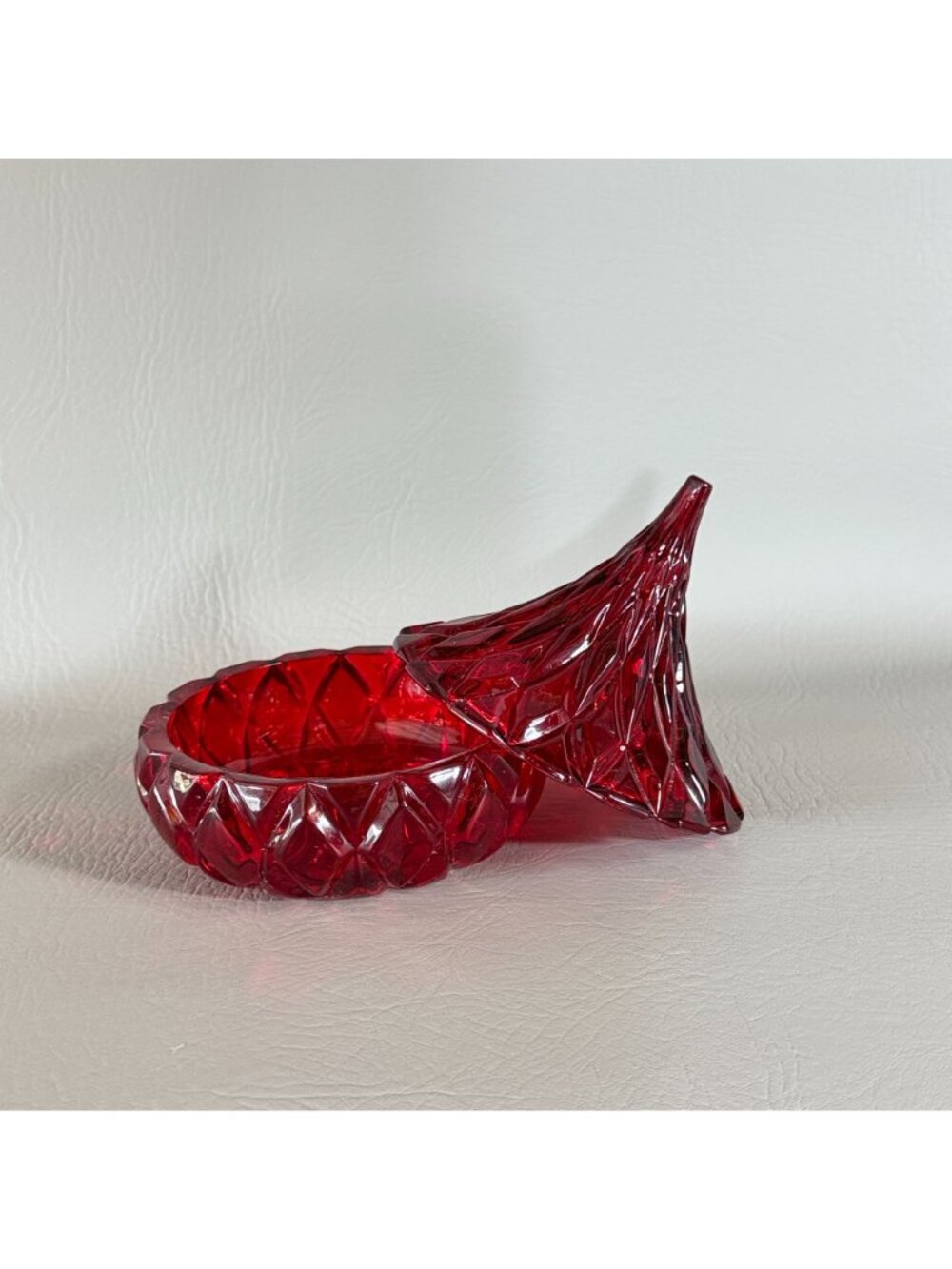 Vintage Shannon Crystal Ruby Red Hershey Kiss Lidded Candy Dish Godinger 5.5" - Picture 4 of 14
